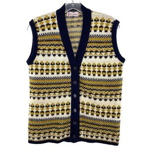 Bradley Knitwear Vintage 1960 Fair Isle Cardigan Sweater Vest Country House Chic
